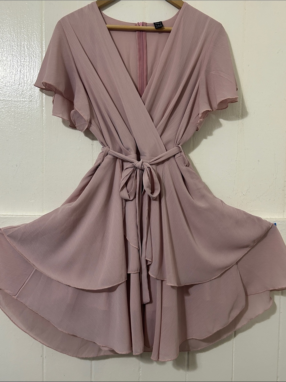 Women’s Mauve Wrap Dress with Flutter Sleeves